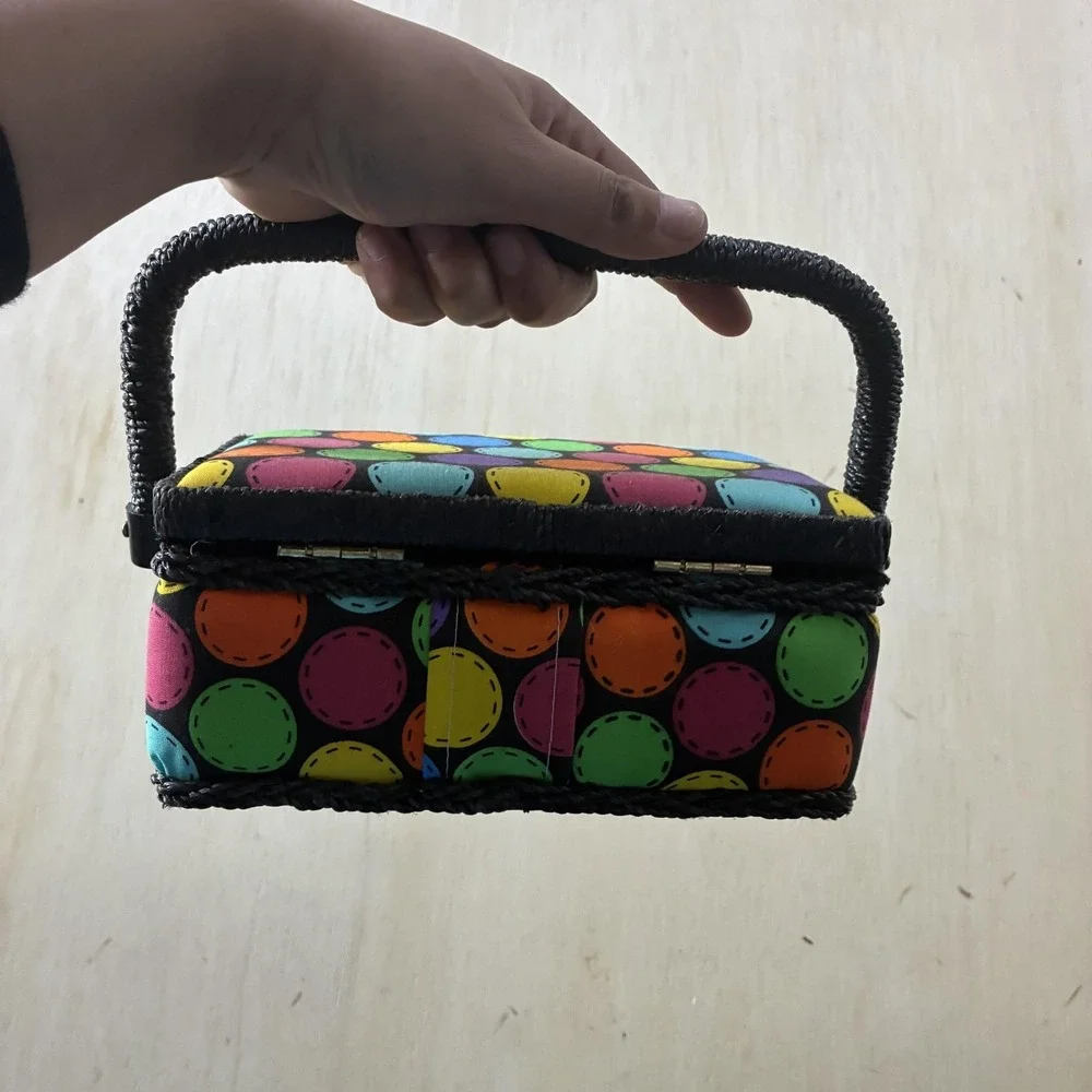 Multi-Color Fabric Sewing Box Portable Craft Organizer Handled Sewing Basket